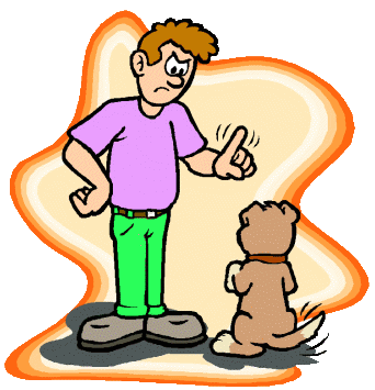 cartoon of man scolding dog